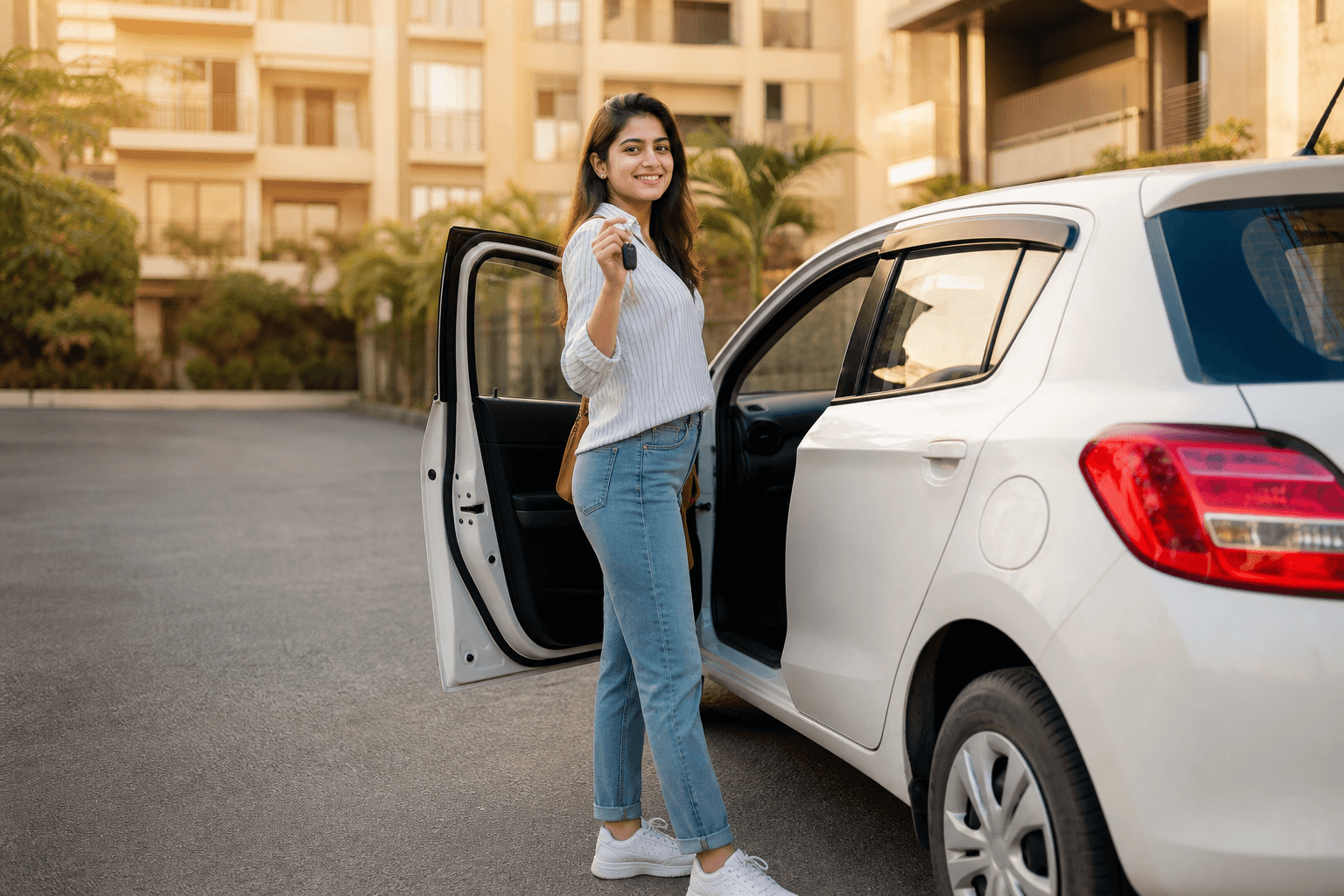 Customer picking up a self-drive car at home